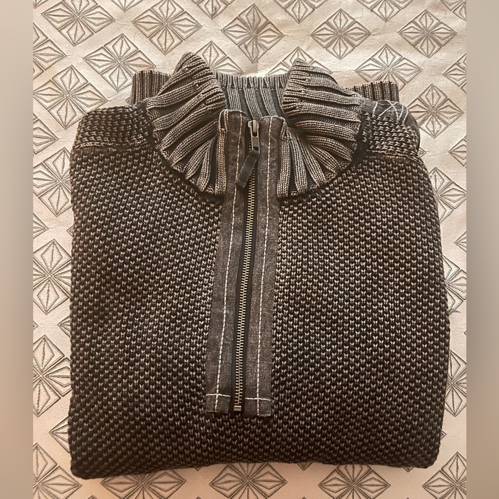 Black and Gray Knit Sweater with Zipper